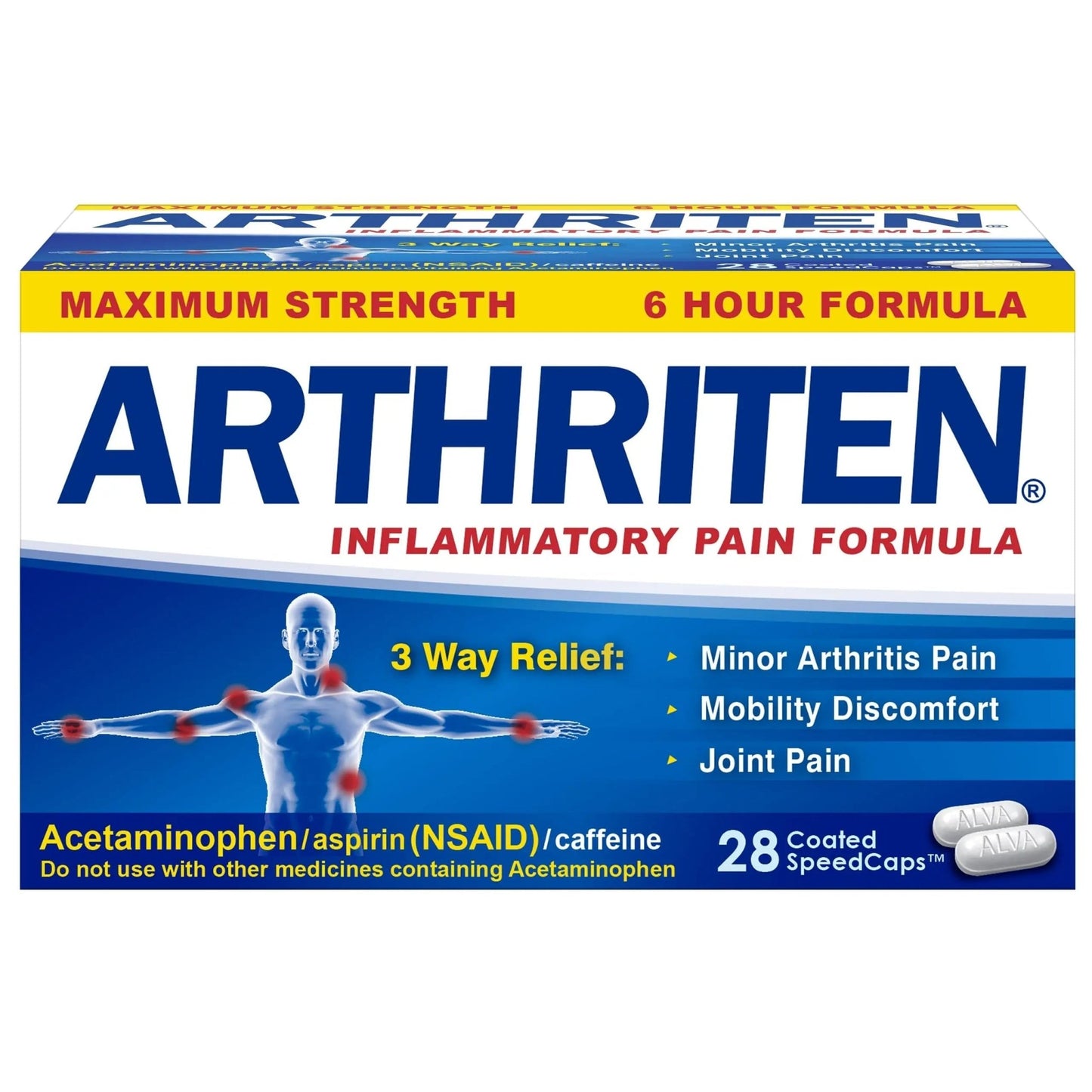 Arthriten Inflammatory Pain Formula Caplets with 3 Active Ingredients: Aspirin, Acetaminophen & Caffeine, White, 28 Count (Pack of 1) - dailyvitalstore