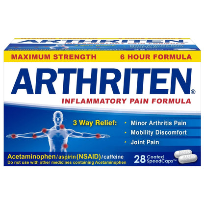 Arthriten Inflammatory Pain Formula Caplets with 3 Active Ingredients: Aspirin, Acetaminophen & Caffeine, White, 28 Count (Pack of 1) - dailyvitalstore