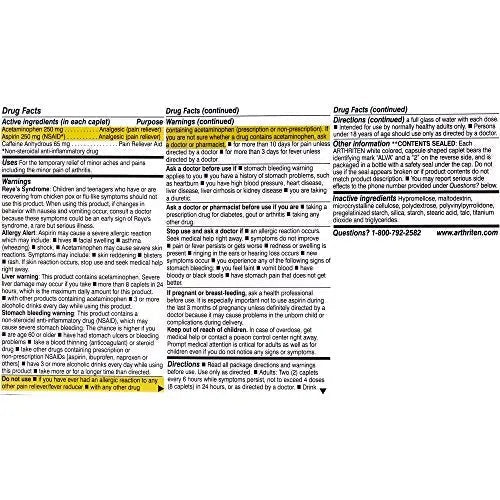 Arthriten Inflammatory Pain Formula Caplets with 3 Active Ingredients: Aspirin, Acetaminophen & Caffeine, White, 28 Count (Pack of 1) - dailyvitalstore