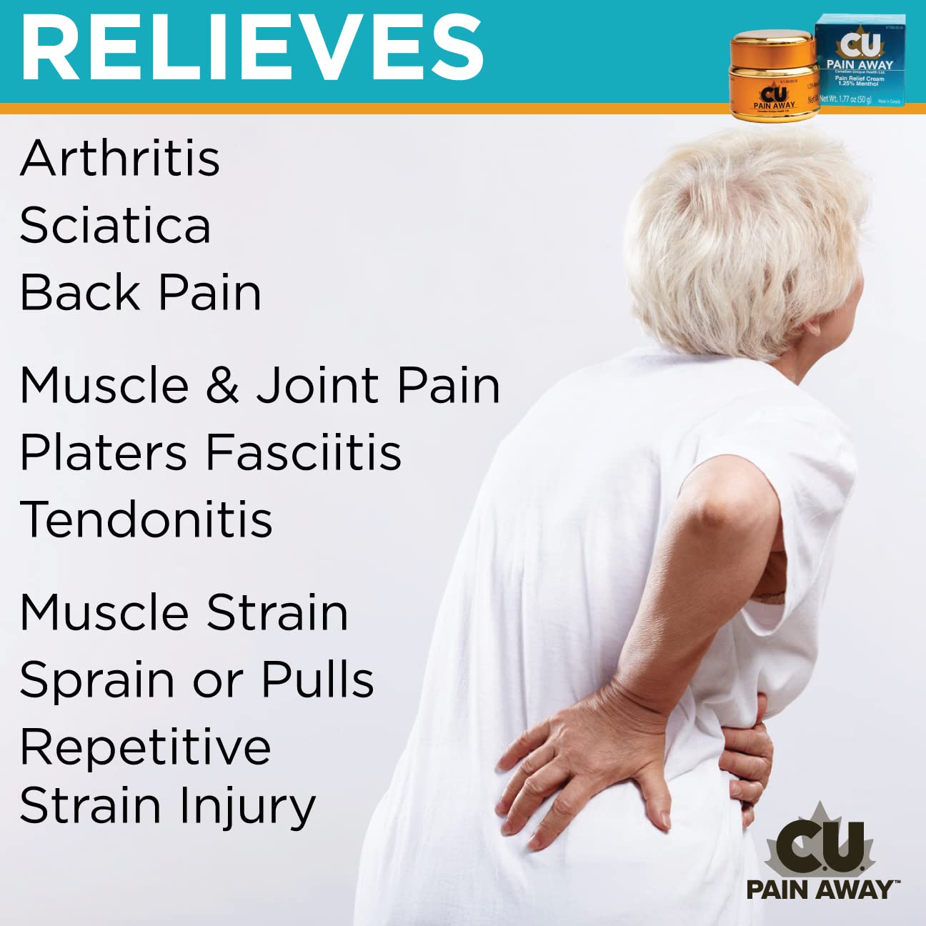 Arthritis Pain Relief Cream - C.U. Pain Away. Reduce Inflammation, Improve Mobility, Rapid Relief. Effective Muscle and Joint Pain Relief. All-Natural Ingredients. - dailyvitalstore