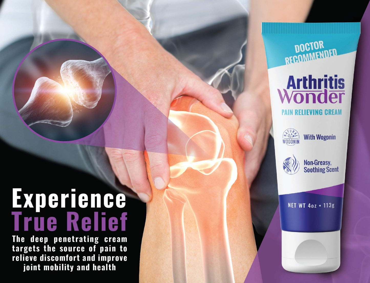 Arthritis Wonder Pain Relief Cream, 4 oz – Arthritis Pain Relief Cream for Hand, Knee, Foot and Wrist Joints – Fast-Acting, Deep Penetrating, Non-Greasy Formula with Natural Wogonin - dailyvitalstore