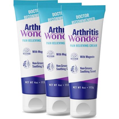 Arthritis Wonder Pain Relief Cream, 4 oz – Arthritis Pain Relief Cream for Hand, Knee, Foot and Wrist Joints – Fast-Acting, Deep Penetrating, Non-Greasy Formula with Natural Wogonin - 3 Pack - dailyvitalstore