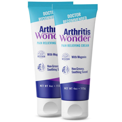 Arthritis Wonder Pain Relief Cream, 4 oz – Arthritis Pain Relief Cream for Hand, Knee, Foot and Wrist Joints – Fast-Acting, Deep Penetrating, Non-Greasy Formula with Natural Wogonin - 2 Pack - dailyvitalstore