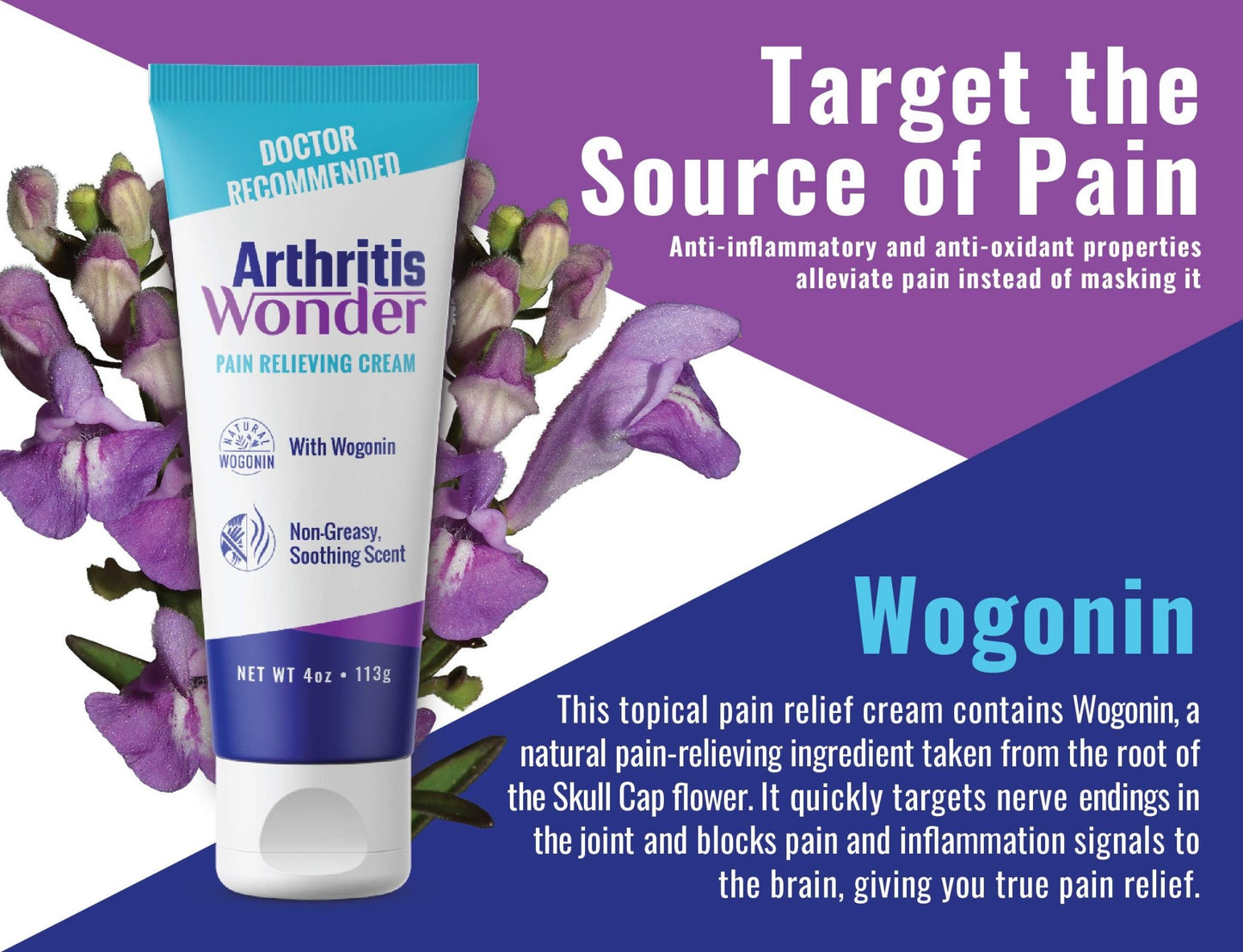 Arthritis Wonder Pain Relief Cream, 4 oz – Arthritis Pain Relief Cream for Hand, Knee, Foot and Wrist Joints – Fast-Acting, Deep Penetrating, Non-Greasy Formula with Natural Wogonin - dailyvitalstore
