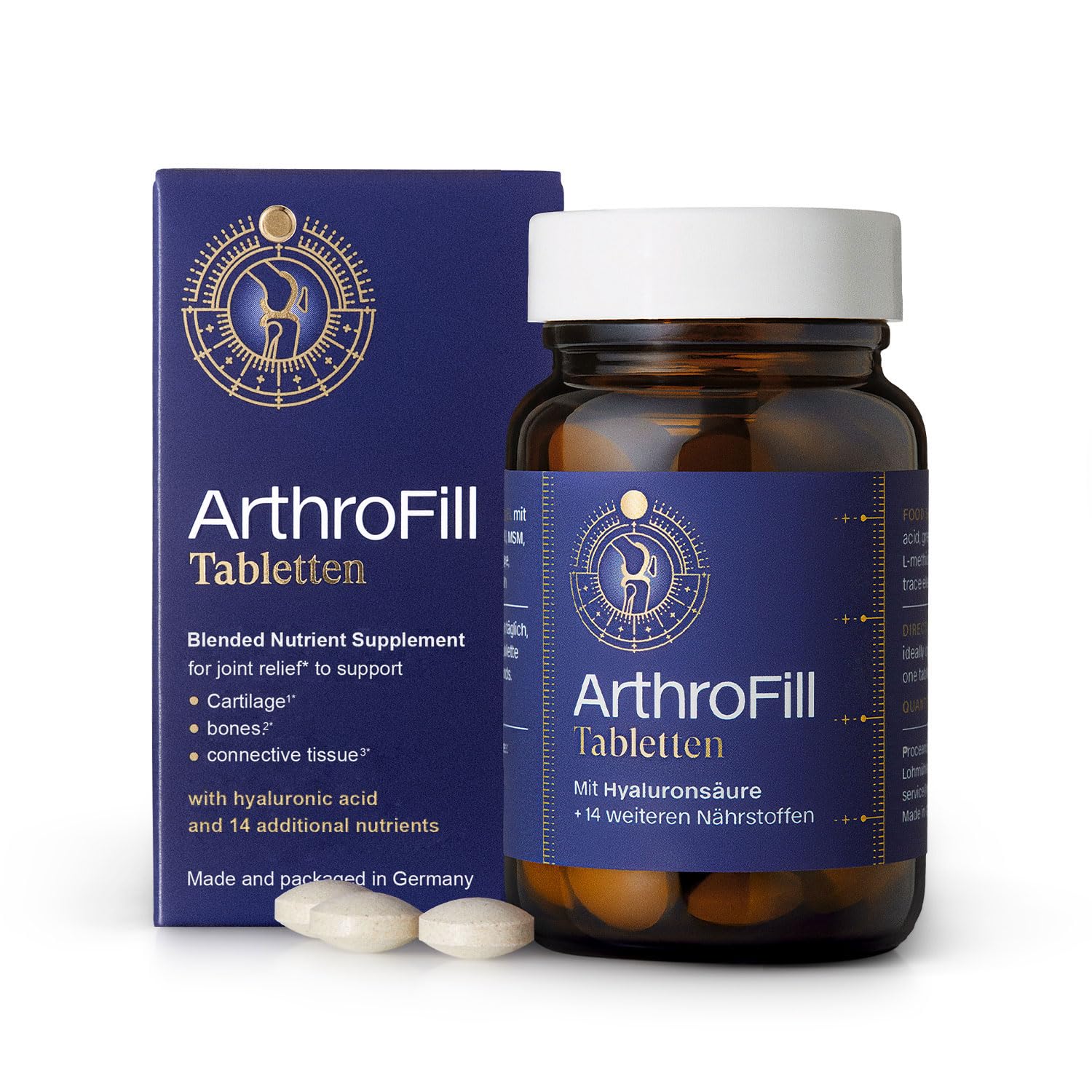 ArthroFill™ Tablets - Proven European Joint Relief - Vegan Hyaluronic Acid - Nutrient Complex - Support Active Movement Functions with 15 Vital Micronutrients - Made in Germany - dailyvitalstore