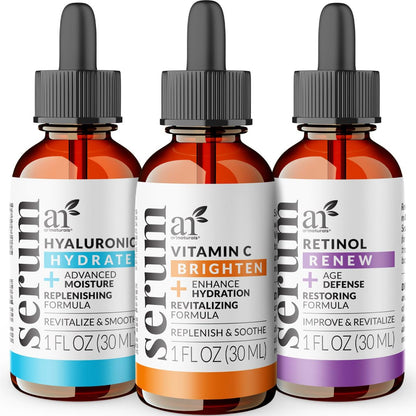 artnaturals Anti-Aging-Set with Vitamin-C Retinol and Hyaluronic-Acid - (3 x 1 Fl Oz / 30ml) Serum for Anti Wrinkle and Dark Circle Remover - dailyvitalstore