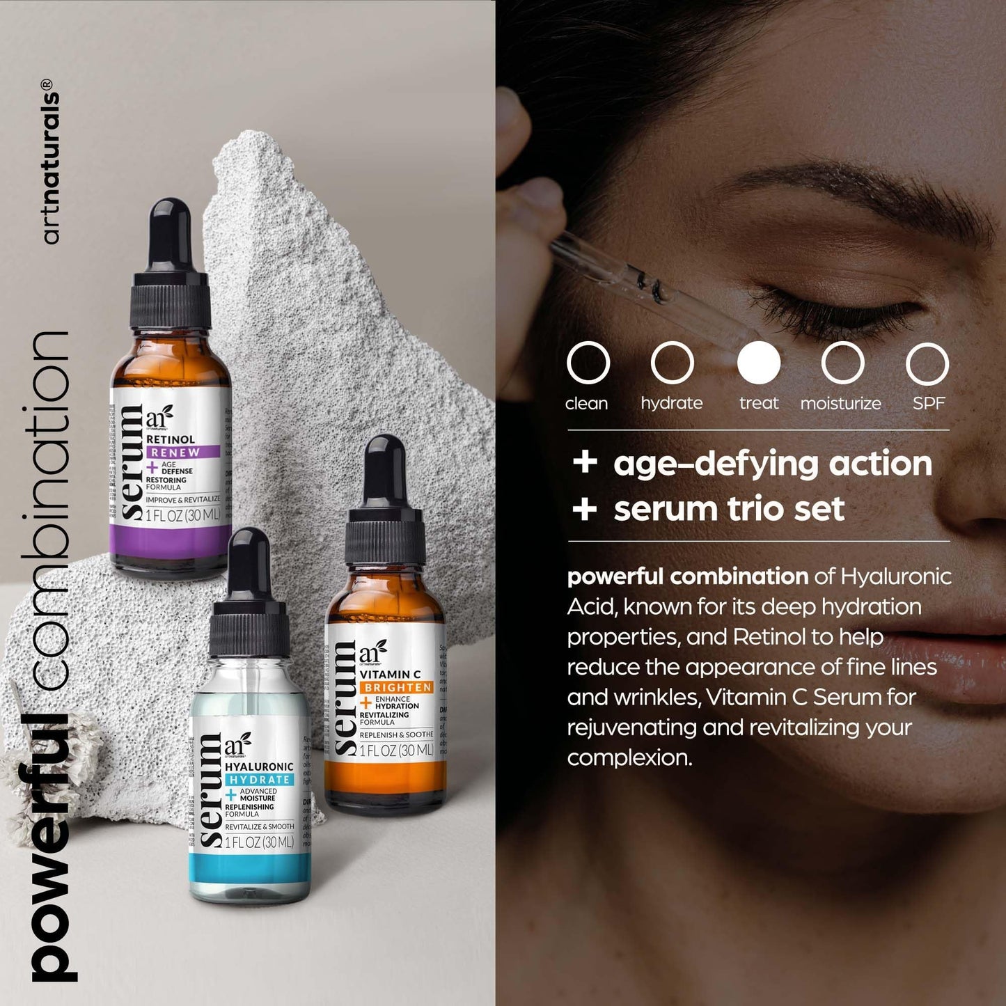 artnaturals Anti-Aging-Set with Vitamin-C Retinol and Hyaluronic-Acid - (3 x 1 Fl Oz / 30ml) Serum for Anti Wrinkle and Dark Circle Remover - dailyvitalstore