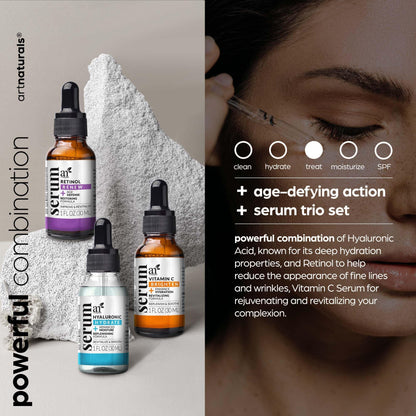 artnaturals Anti-Aging-Set with Vitamin-C Retinol and Hyaluronic-Acid - (3 x 1 Fl Oz / 30ml) Serum for Anti Wrinkle and Dark Circle Remover - dailyvitalstore