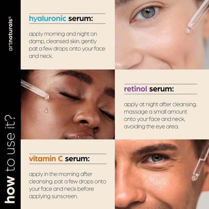 artnaturals Anti-Aging-Set with Vitamin-C Retinol and Hyaluronic-Acid - (3 x 1 Fl Oz / 30ml) Serum for Anti Wrinkle and Dark Circle Remover - dailyvitalstore