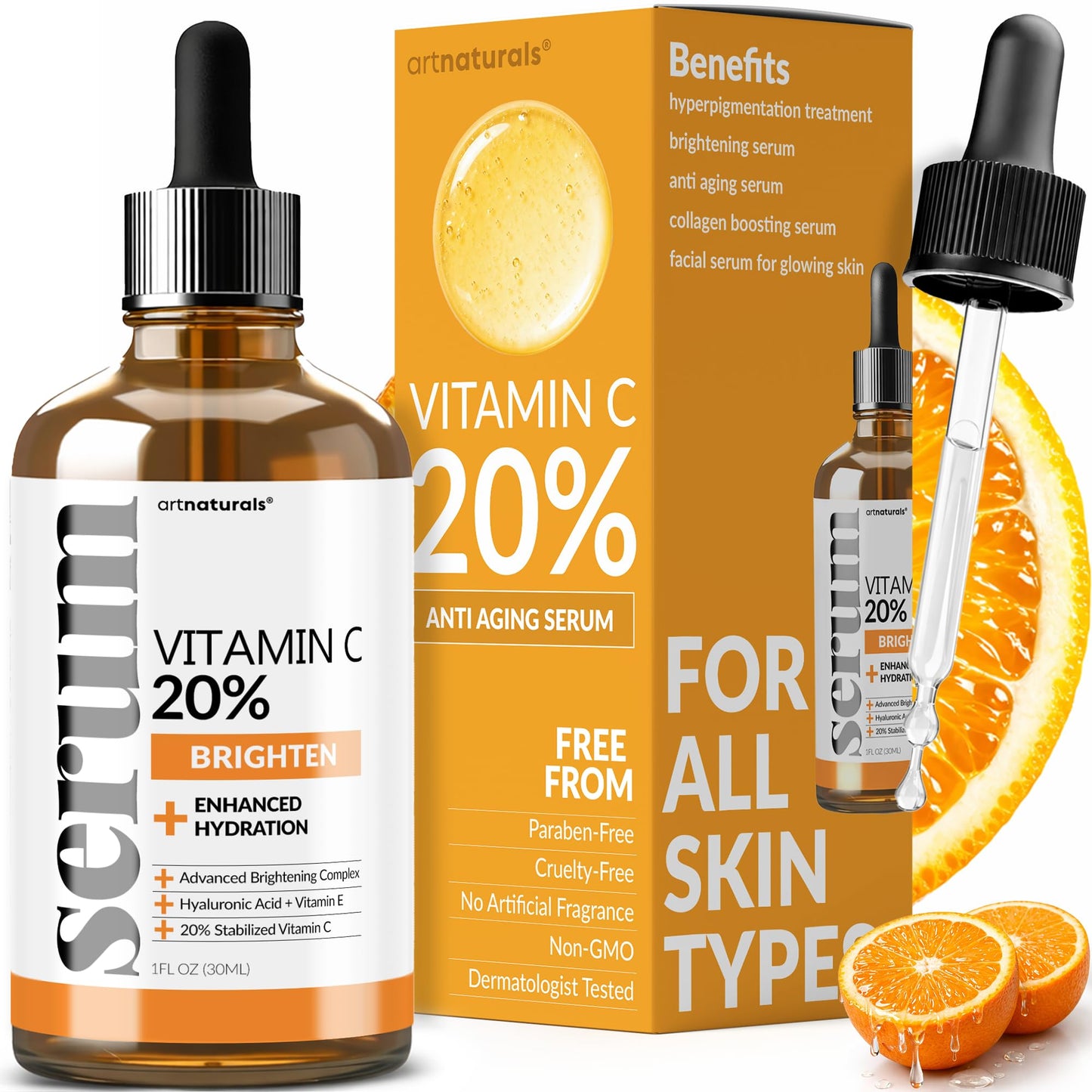 artnaturals Anti-Aging Vitamin C Serum - (1 Fl Oz / 30ml) - with Hyaluronic Acid and Vit E - Wrinkle Repairs Dark Circles, Fades Age Spots and Sun Damage - dailyvitalstore