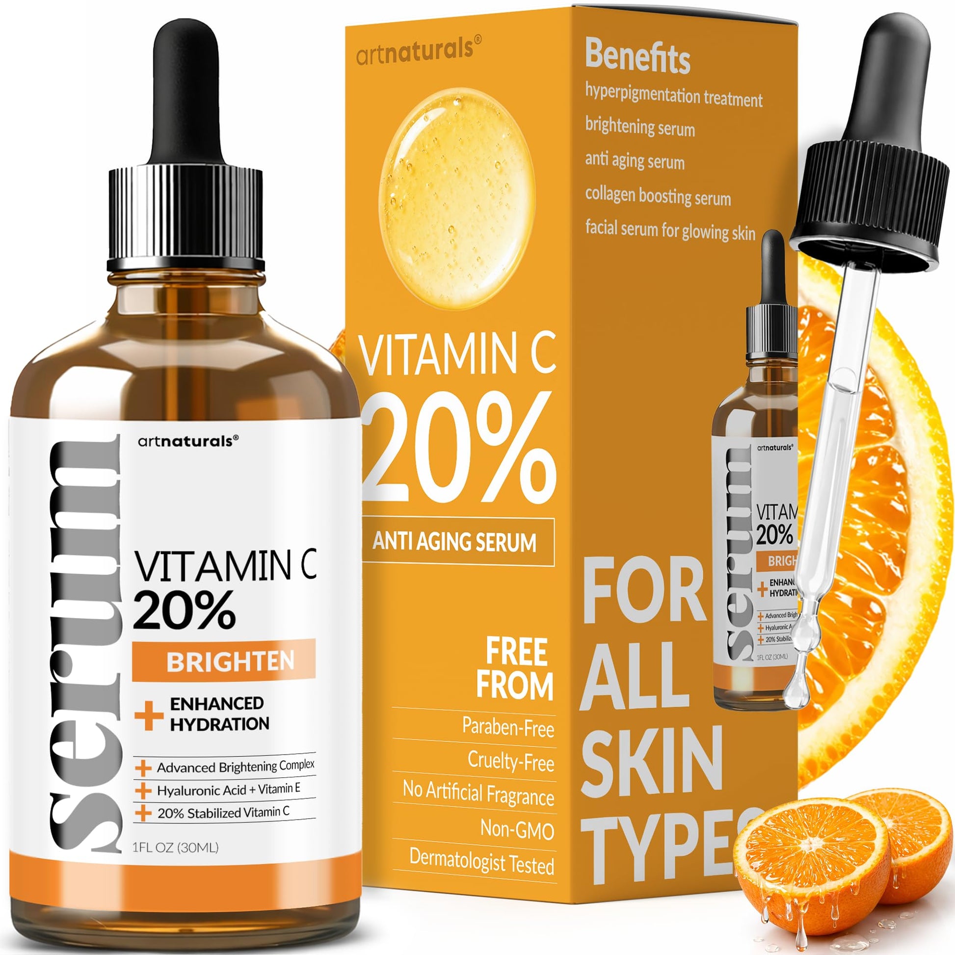 artnaturals Anti-Aging Vitamin C Serum - (1 Fl Oz / 30ml) - with Hyaluronic Acid and Vit E - Wrinkle Repairs Dark Circles, Fades Age Spots and Sun Damage - dailyvitalstore
