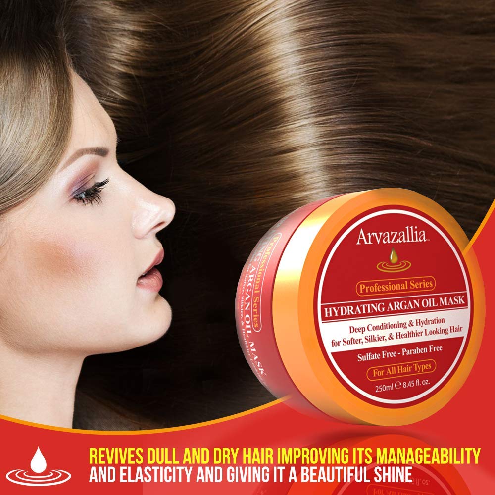 Arvazallia Hydrating Argan Oil Hair Mask and Deep Conditioner for Dry or Damaged Hair (8.45 oz Jar) - dailyvitalstore