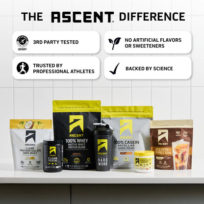 Ascent 100% Clear Whey Protein Powder - Post Workout Whey Protein Isolate, Zero Artificial Flavors & Sweeteners, Gluten Free, 5.5g BCAA, 2.1g Leucine, Essential Amino Acids, Pineapple Coconut, 20 Serv - dailyvitalstore