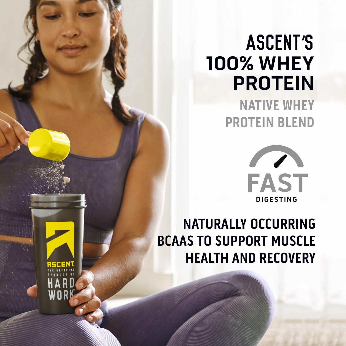 Ascent 100% Whey Protein Powder - Post Workout Whey Protein Isolate, Zero Artificial Flavors & Sweeteners, Gluten Free, 5.5g BCAA, - dailyvitalstore
