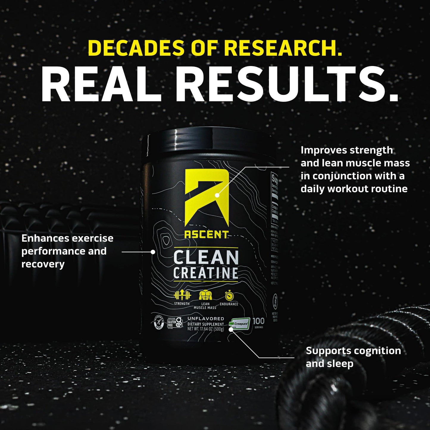 Ascent Clean Creatine Monohydrate Powder - 5G Per Serving, Creapure Creatine Supplement - Unflavored, 100 Servings - dailyvitalstore