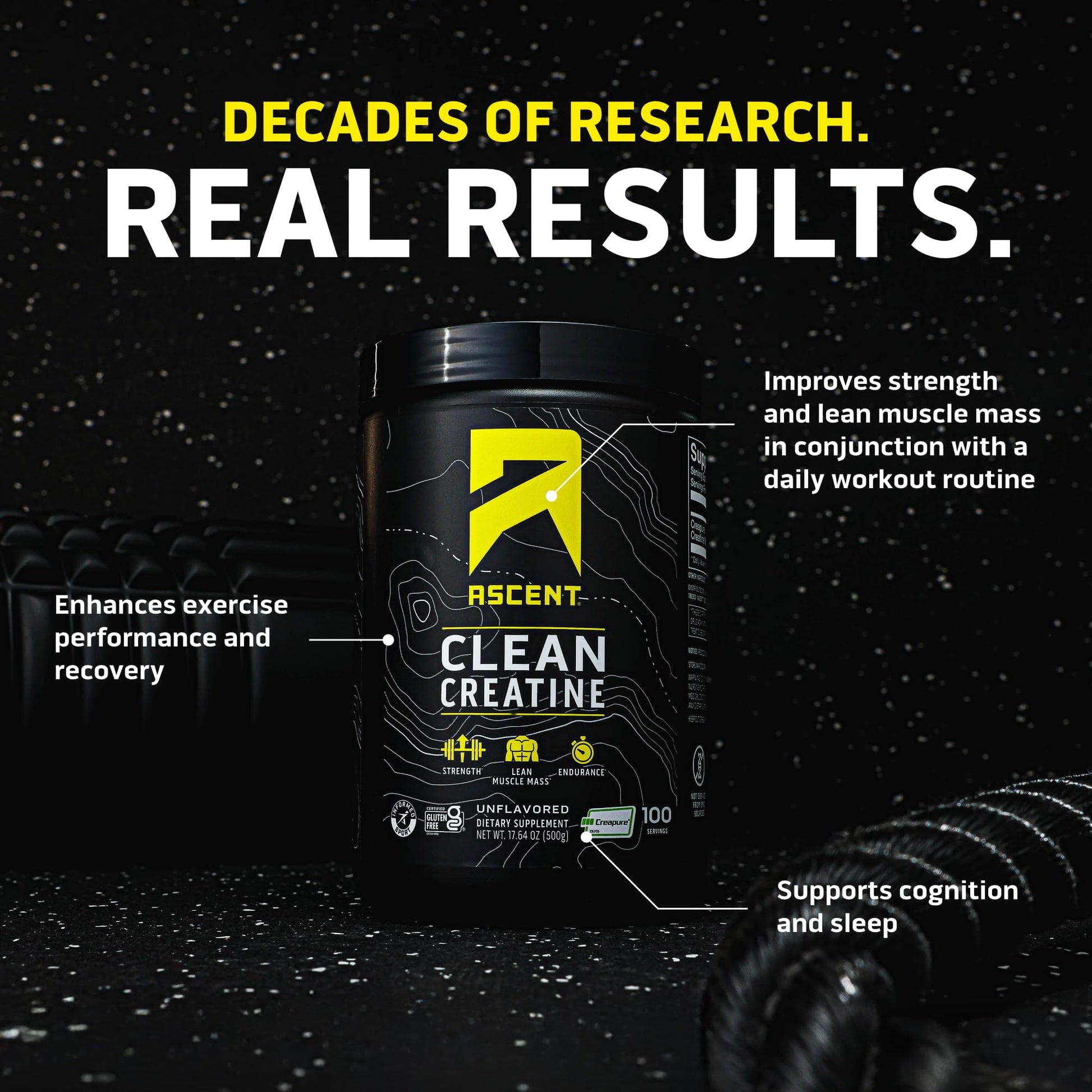 Ascent Clean Creatine Monohydrate Powder - 5G Per Serving, Creapure Creatine Supplement - Unflavored, 100 Servings - dailyvitalstore