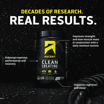 Ascent Clean Creatine Monohydrate Powder - 5G Per Serving, Creapure Creatine Supplement - Unflavored, 100 Servings - dailyvitalstore