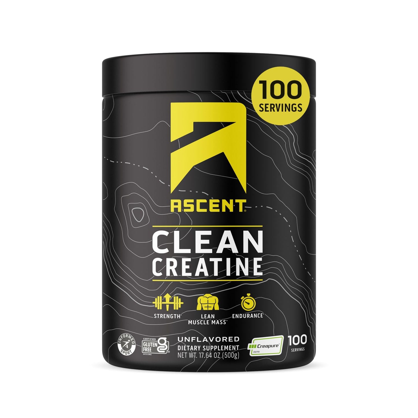 Ascent Clean Creatine Monohydrate Powder - 5G Per Serving, Creapure Creatine Supplement - Unflavored, 100 Servings - dailyvitalstore