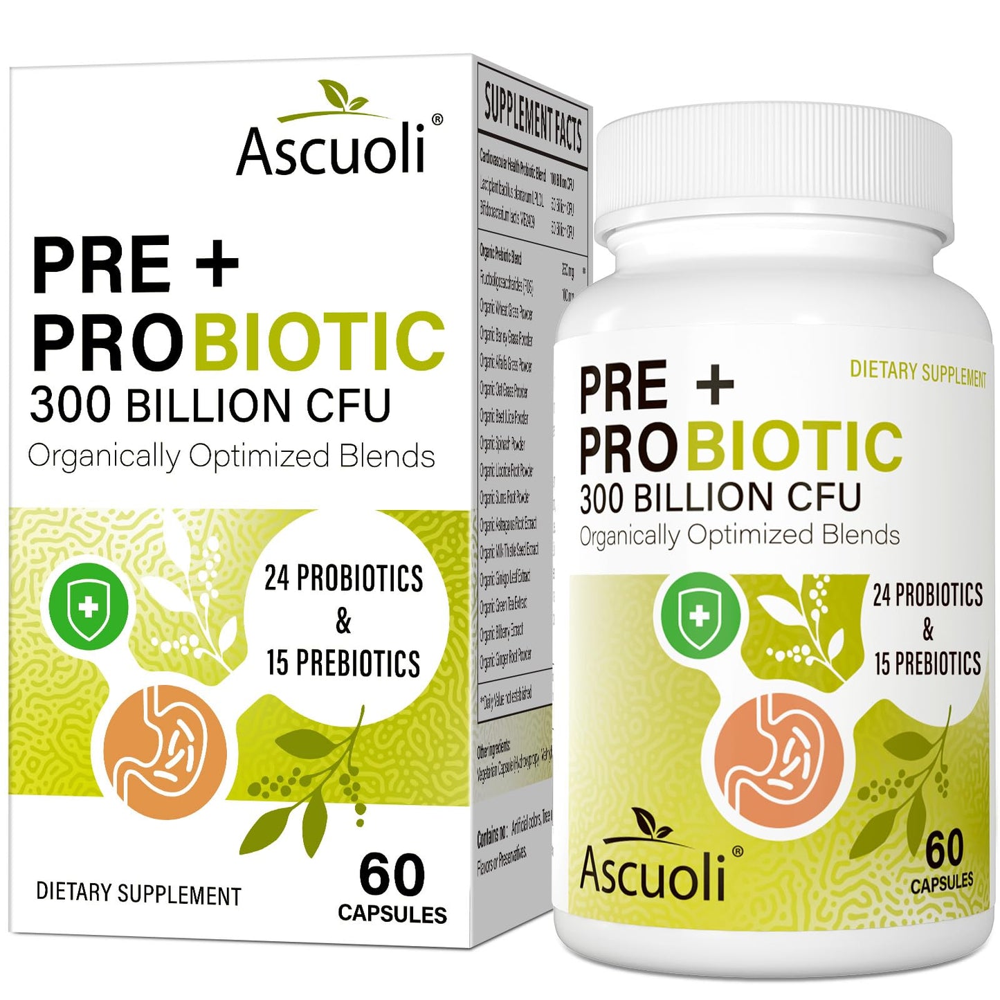 Ascuoli Probiotics for Women & Men - 300 Billion CFU, 24 Strains Probiotics + 15 Organic Herbs Blend, Daily Probiotic for Digestive Health, - dailyvitalstore
