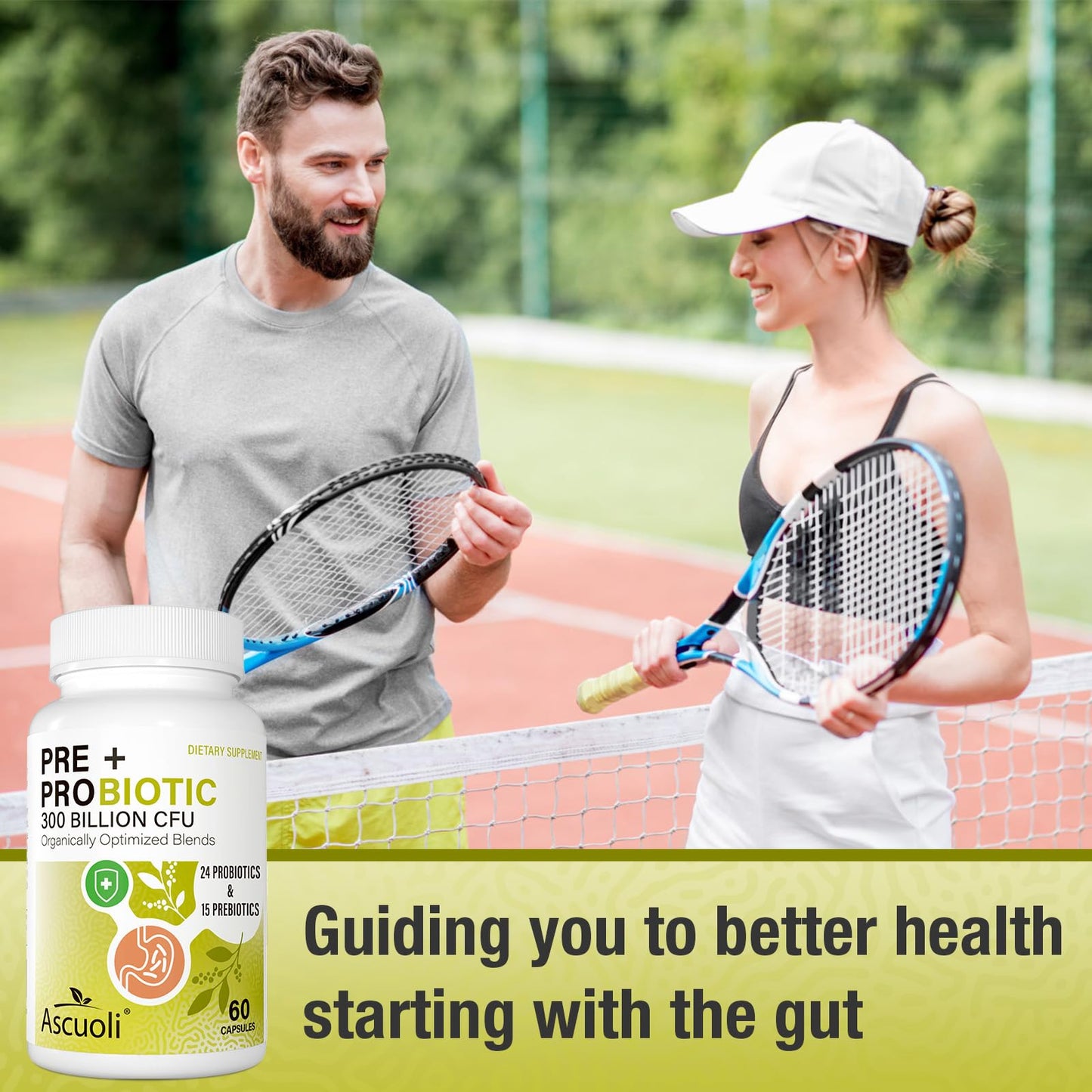 Ascuoli Probiotics for Women & Men - 300 Billion CFU, 24 Strains Probiotics + 15 Organic Herbs Blend, Daily Probiotic for Digestive Health, - dailyvitalstore