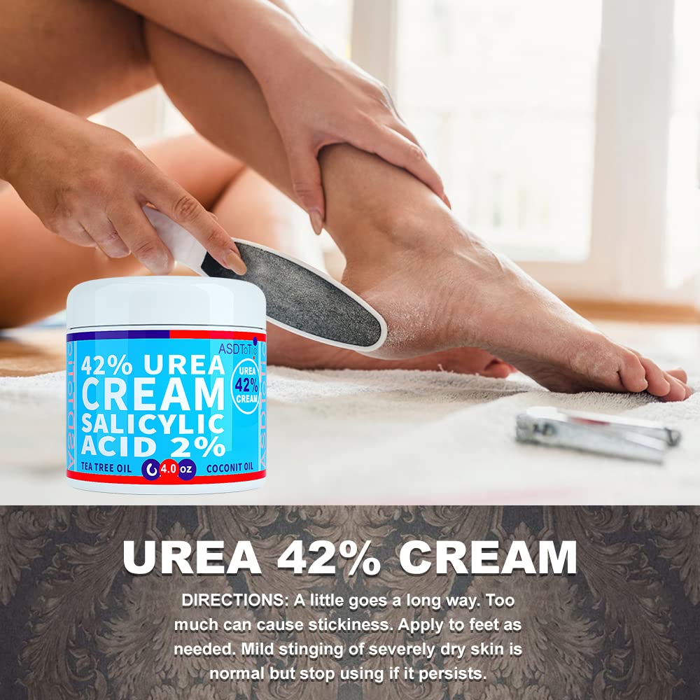 ASDToTio Urea Cream 42% - Premium Urea Foot Cream - With 2% Salicylic Acid, Tea Tree Oil, Shea Butter, Aloe Vera - For Feet, Hands, Heels, Elbows, Knees and More - 4 oz - dailyvitalstore