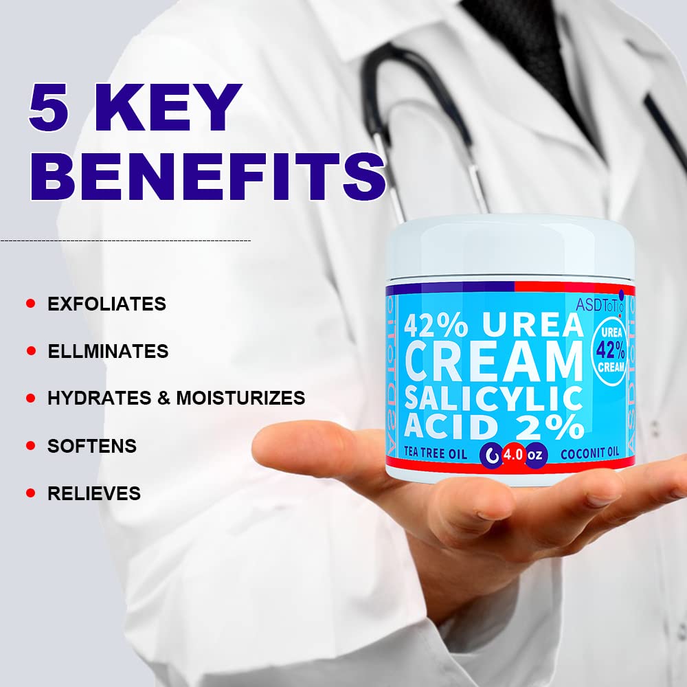 ASDToTio Urea Cream 42% - Premium Urea Foot Cream - With 2% Salicylic Acid, Tea Tree Oil, Shea Butter, Aloe Vera - For Feet, Hands, Heels, Elbows, Knees and More - 4 oz - dailyvitalstore