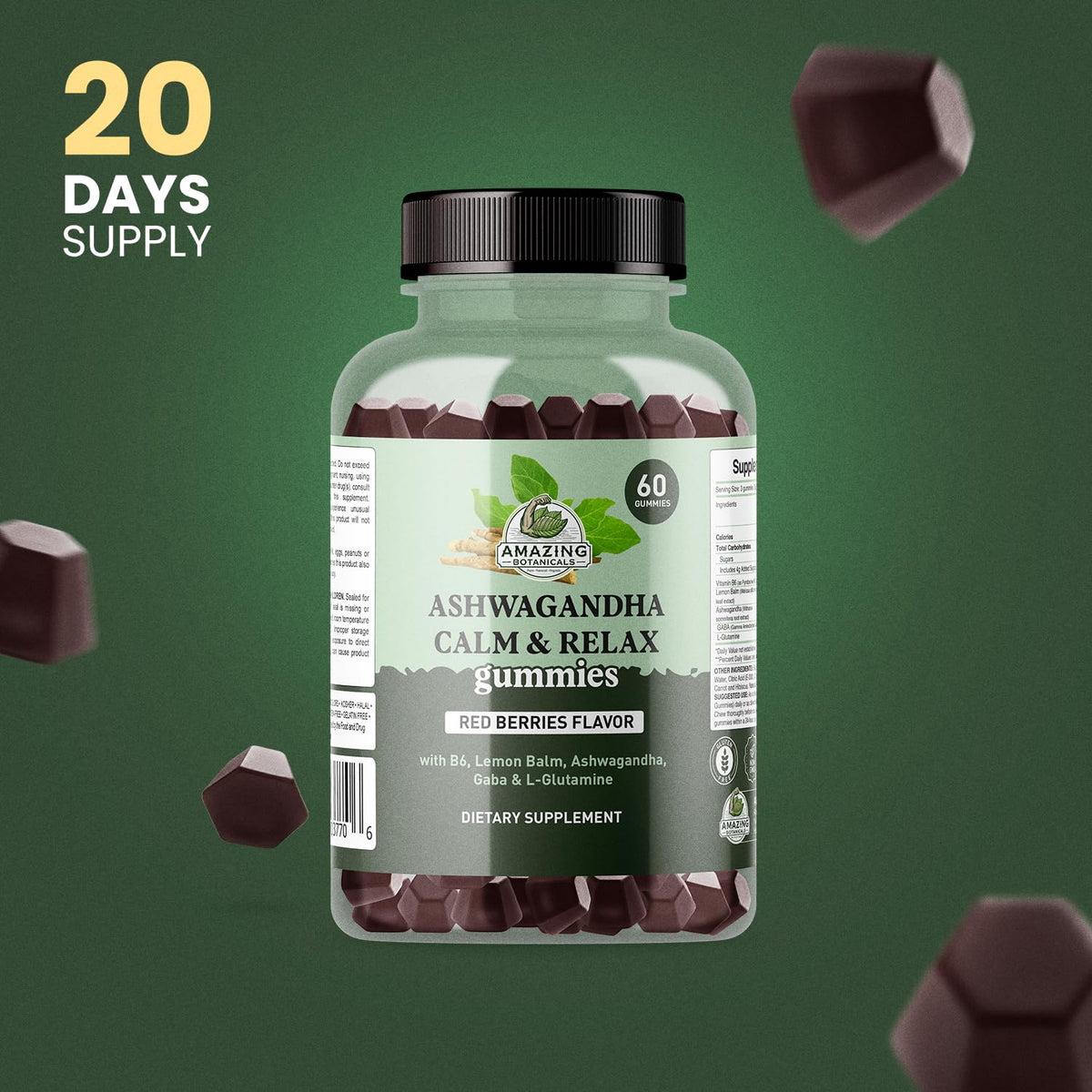 Ashwagandha Calm & Relax Gummies with Vitamin B6, Lemon Balm, GABA & L-Glutamine – 60 Gummies – Red Berries Flavor – Improve Sleep, Stress Relief & Mood – Vegan, Gluten-Free, Non-GMO - dailyvitalstore