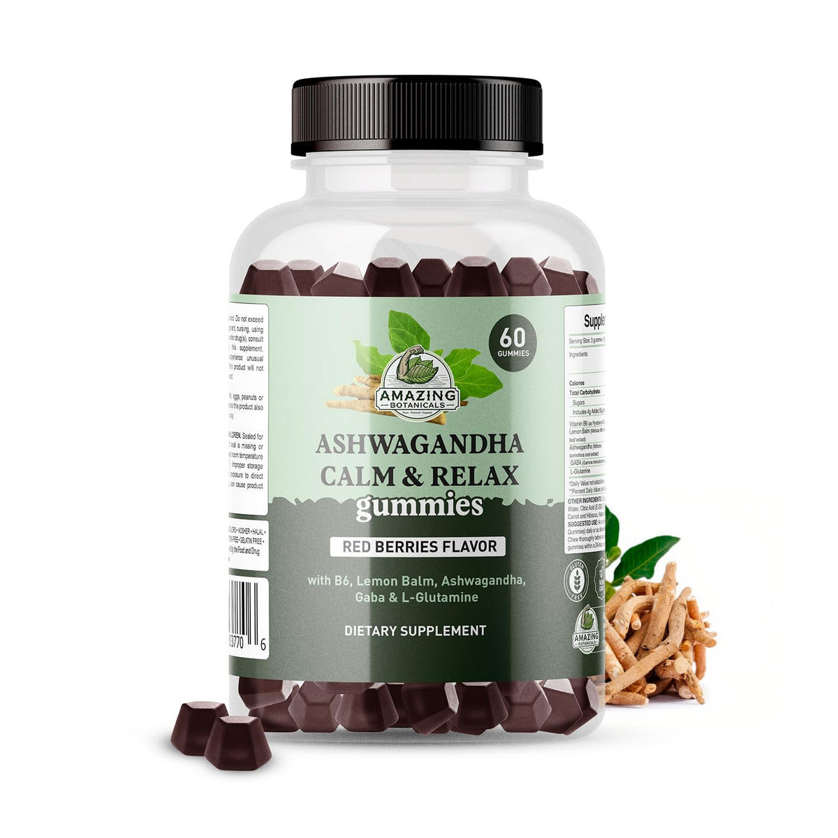 Ashwagandha Calm & Relax Gummies with Vitamin B6, Lemon Balm, GABA & L-Glutamine – 60 Gummies – Red Berries Flavor – Improve Sleep, Stress Relief & Mood – Vegan, Gluten-Free, Non-GMO - dailyvitalstore