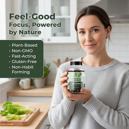 Ashwagandha Calm & Relax Gummies with Vitamin B6, Lemon Balm, GABA & L-Glutamine – 60 Gummies – Red Berries Flavor – Improve Sleep, Stress Relief & Mood – Vegan, Gluten-Free, Non-GMO - dailyvitalstore