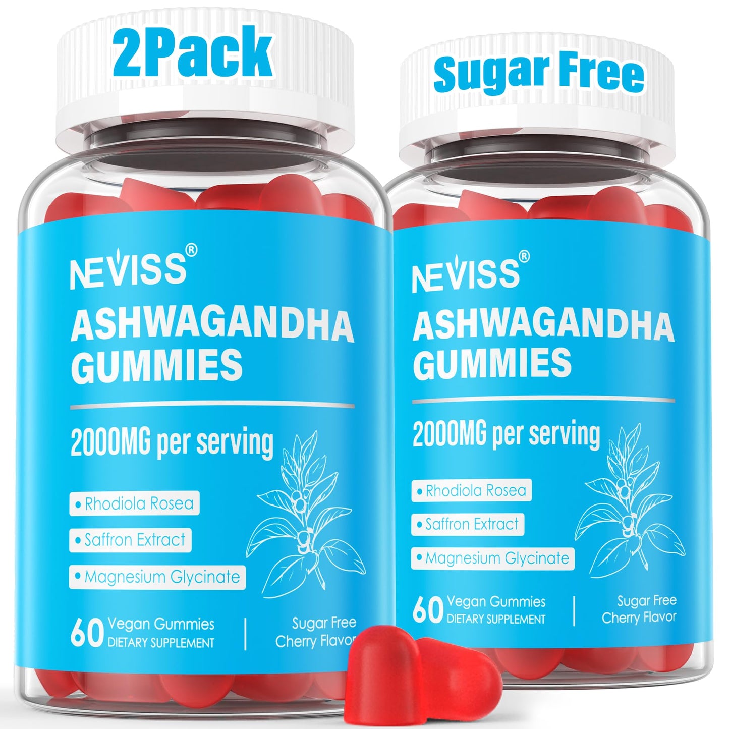 Ashwagandha Gummies, Magnesium Glycinate Gummies 2000mg for Adults, Vitamin B6, Zinc, Rhodiola Rosea, Lemon Balm, Relaxation Support, Natural Zzz, Brain, Muscle, Stamina, Energy, Sugar Free - dailyvitalstore