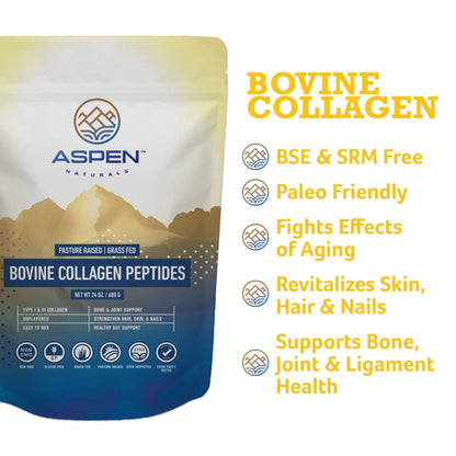 ASPEN NATURALS Grass fed Bovine Collagen Peptides Powder 3lb - Collagen for Women, USA Sourced from USDA Inspected Cattle, Gluten Free, Paleo Friendly, Water Soluble, Flavorless, Easily Mixes - dailyvitalstore