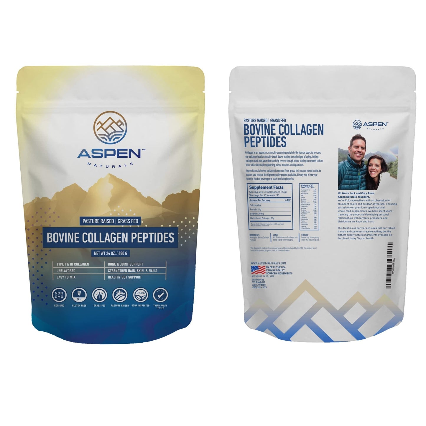 ASPEN NATURALS Grass fed Bovine Collagen Peptides Powder 3lb - Collagen for Women, USA Sourced from USDA Inspected Cattle, Gluten Free, Paleo Friendly, Water Soluble, Flavorless, Easily Mixes - dailyvitalstore