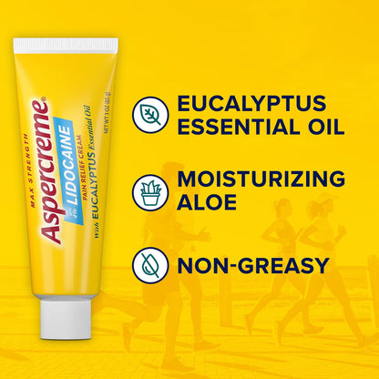 Aspercreme Essential Oils Lidocaine Pain Relief Cream, Max-Strength Lidocaine Numbs Away Nerve Pain, Moisturizing Aloe Hydrates Skin, Eucalyptus, 3 Oz. - dailyvitalstore