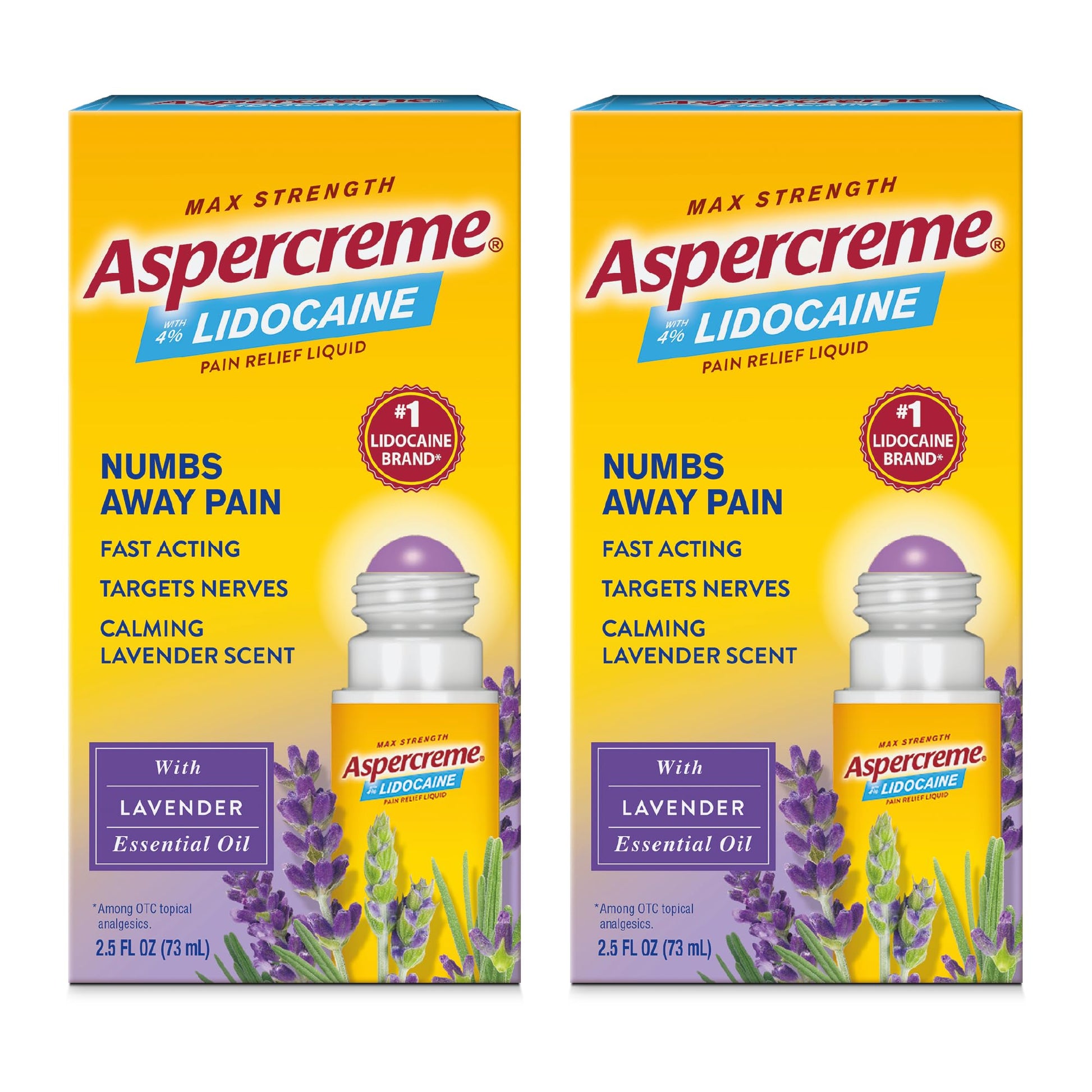 Aspercreme Essential Oils Lidocaine Pain Relief with No-Mess Roll-On Applicator, Max-Strength Lidocaine Numbs Away Nerve Pain, Moisturizing Aloe Hydrates Skin, Lavender, 2.5 Oz., 2pk - dailyvitalstore