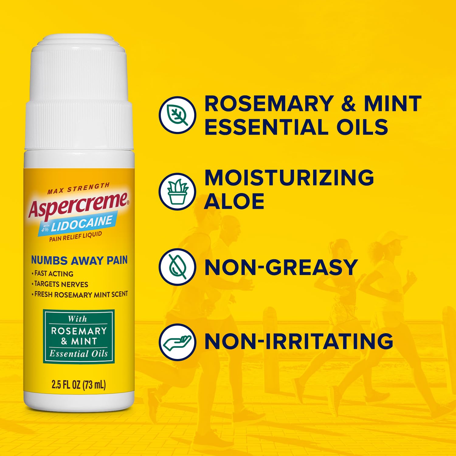Aspercreme Essential Oils Lidocaine Pain Relief with No-Mess Roll-On Applicator, Max-Strength Lidocaine Numbs Away Nerve Pain, Moisturizing Aloe Hydrates Skin, Rosemary & Mint, 2.5 Oz. - dailyvitalstore