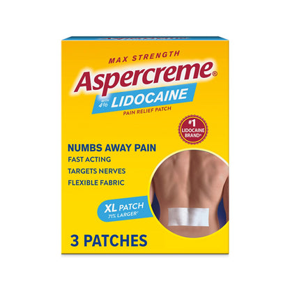 Aspercreme Lidocaine Pain Relief Patch XL for Back, Neck & Shoulder Pain, Topical Patches with Max-Strength 4% Lidocaine & Flexible Fabric Numbs Away Pain, 3 Ct. - dailyvitalstore
