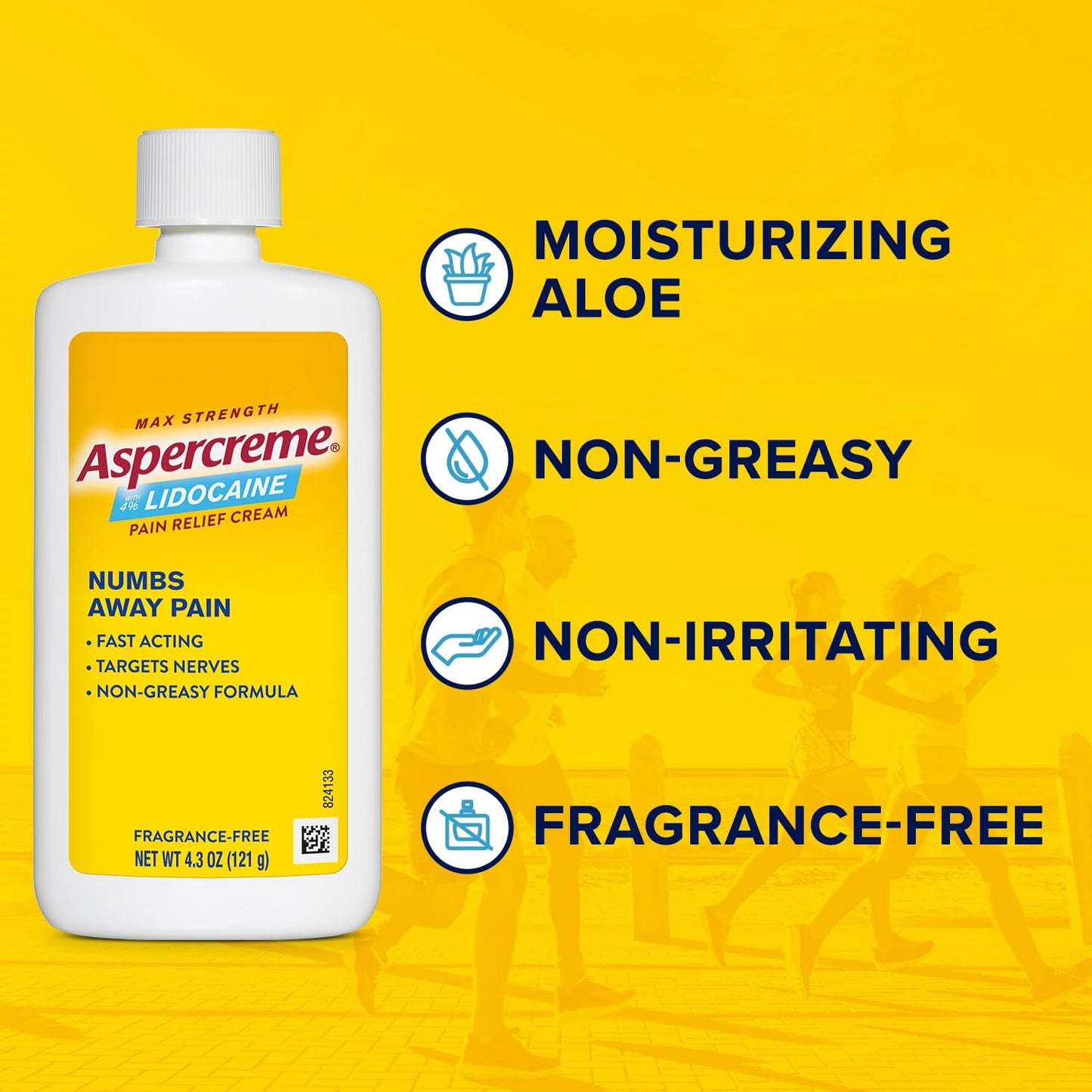 Aspercreme Max Strength Lidocaine Pain Relief Dry Spray 4 oz. Odor Free with Lidocaine Maximum Strength Pain Relief Cream, 4.3 Oz - dailyvitalstore