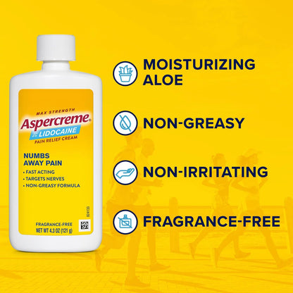 Aspercreme Max Strength Lidocaine Pain Relief Dry Spray 4 oz. Odor Free with Lidocaine Maximum Strength Pain Relief Cream, 4.3 Oz - dailyvitalstore