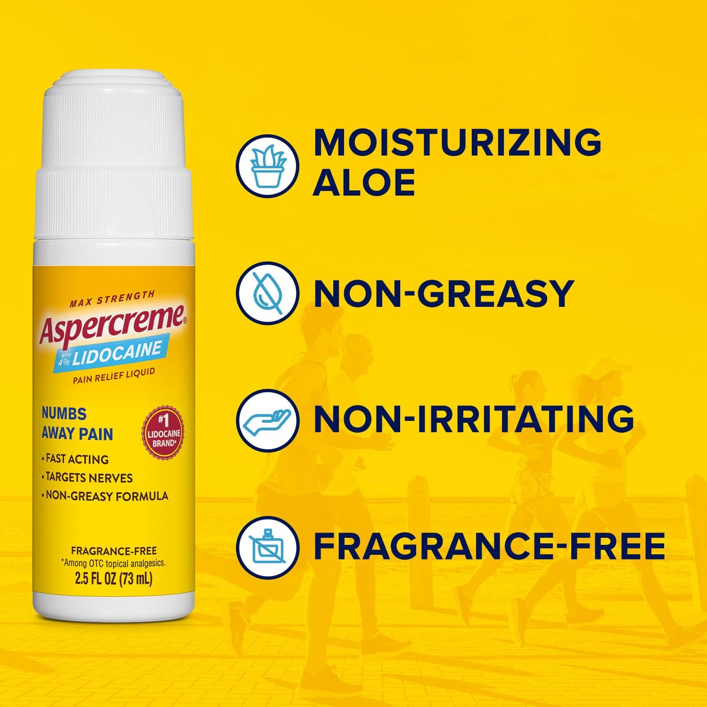 Aspercreme Odor Free Max Strength Lidocaine Pain Relief Liquid with Roll-On No Mess Applicator, 2.5 oz. - dailyvitalstore
