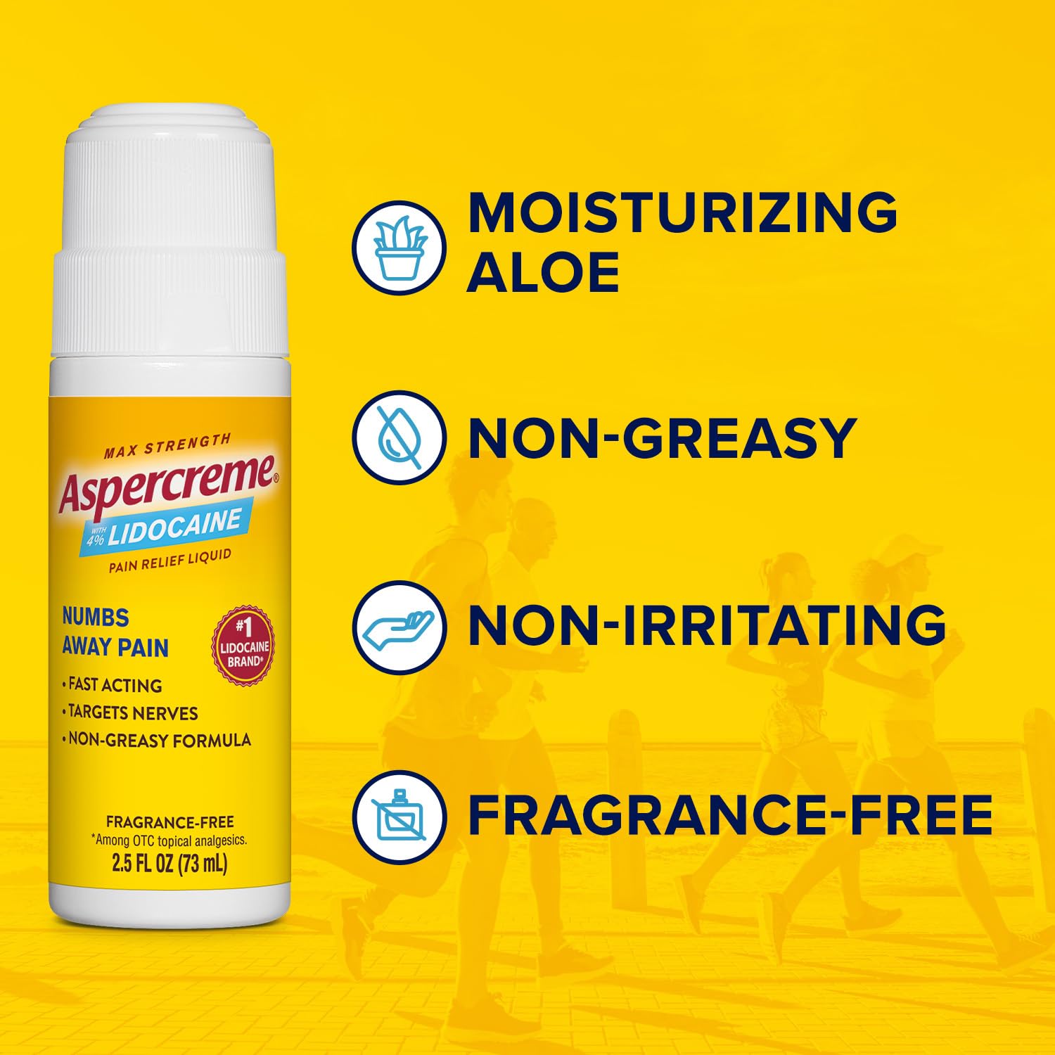 Aspercreme Odor Free Max Strength Lidocaine Pain Relief Liquid with Roll-On No Mess Applicator, 2.5 oz. - dailyvitalstore