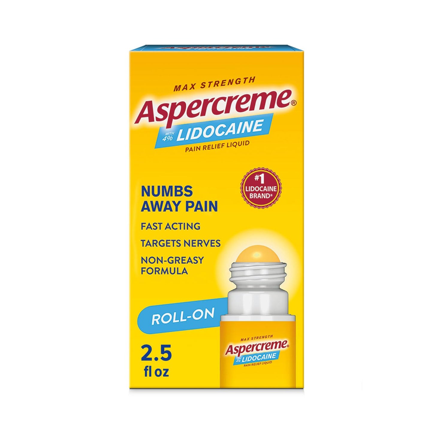 Aspercreme Odor Free Max Strength Lidocaine Pain Relief Liquid with Roll-On No Mess Applicator, 2.5 oz. - dailyvitalstore