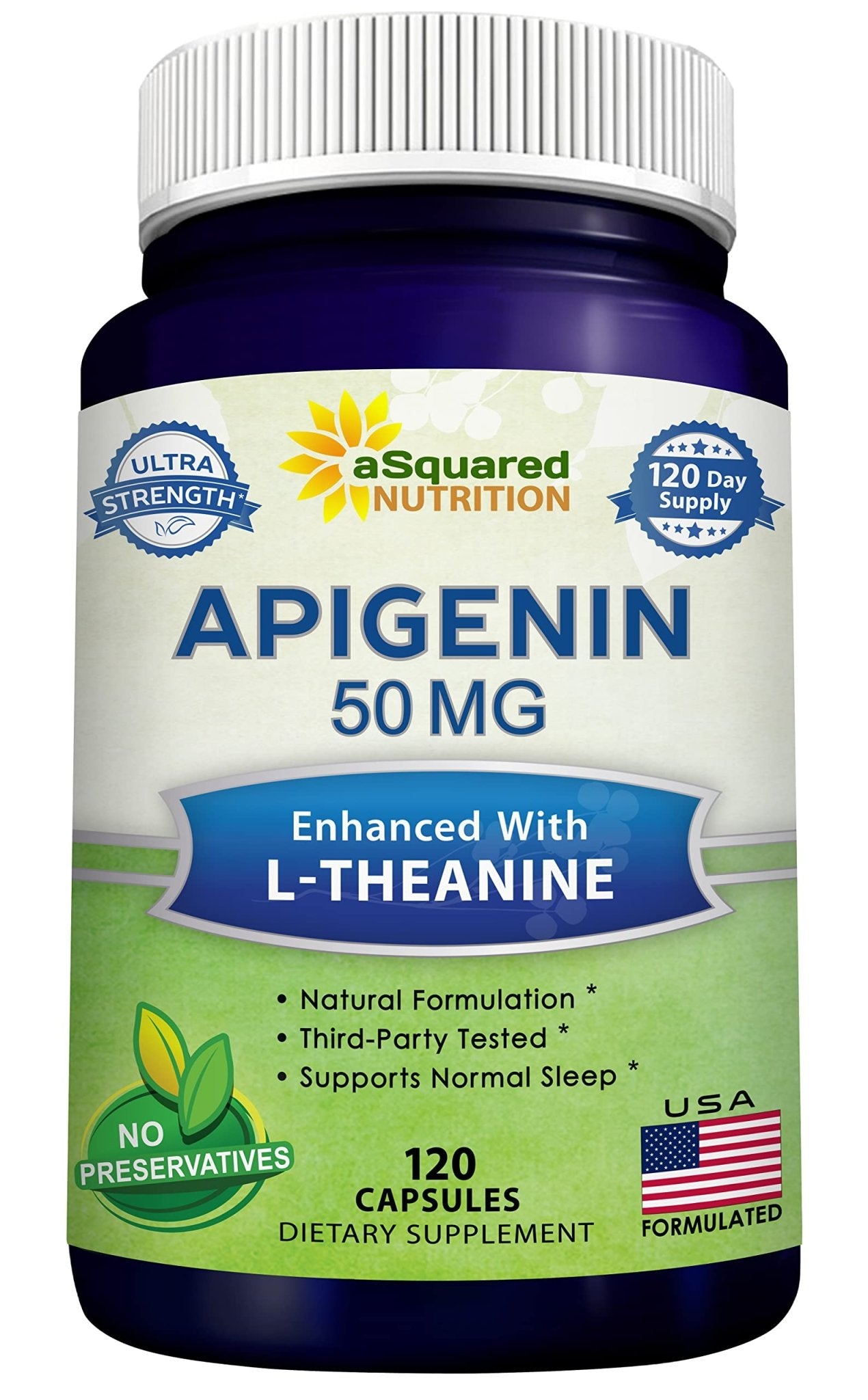 aSquared Nutrition Apigenin 50mg & L-Theanine 200mg - 120 Capsules - Apigenin Supplement Pills for Sleep and Relaxation - dailyvitalstore
