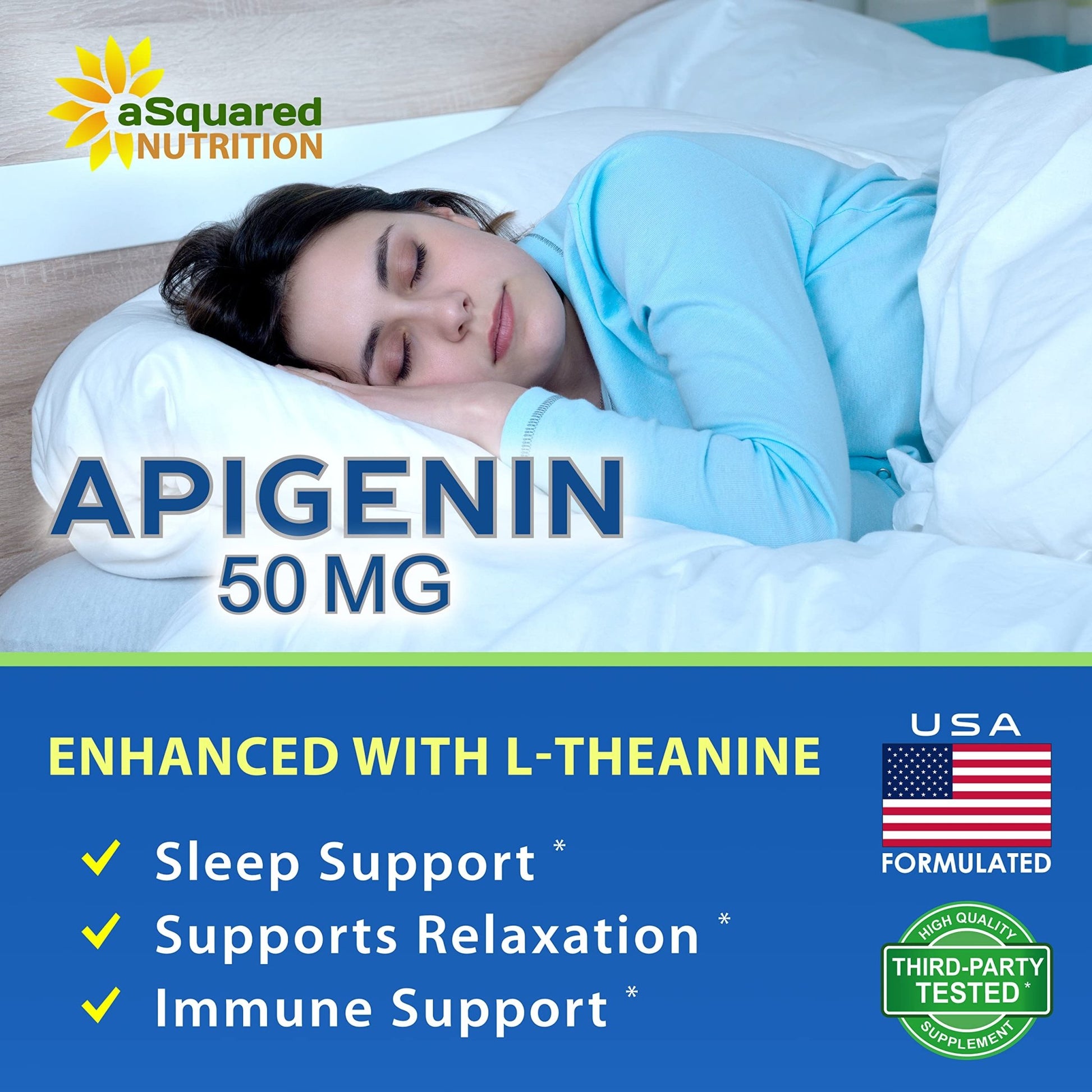 aSquared Nutrition Apigenin 50mg & L-Theanine 200mg - 120 Capsules - Apigenin Supplement Pills for Sleep and Relaxation - dailyvitalstore