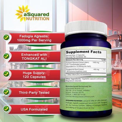 aSquared Nutrition Fadogia Agrestis 1000mg & Ali 400mg - 120 Capsules - Fadogia Agrestis Extract Supplement and Powder Complex Pills - dailyvitalstore