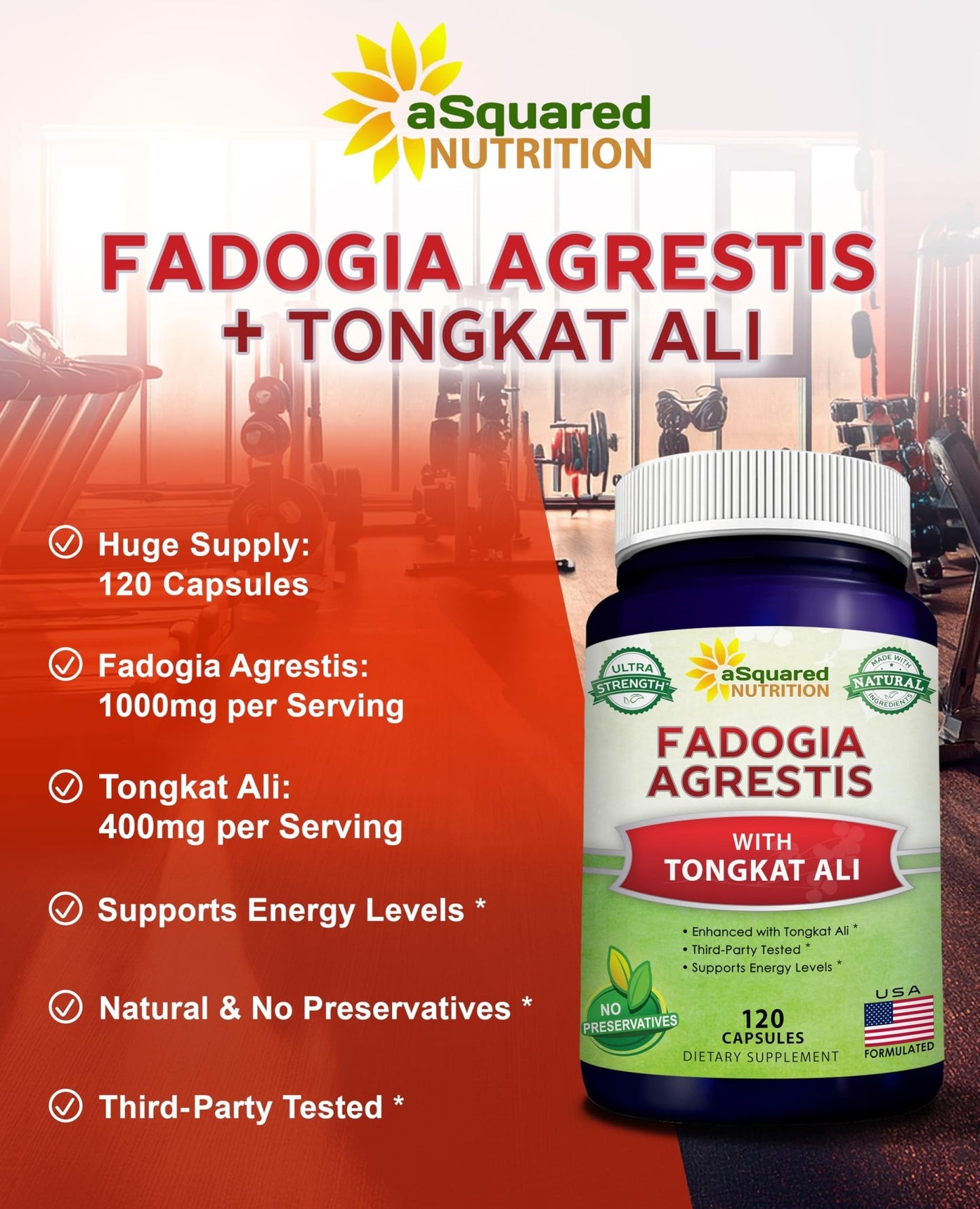 aSquared Nutrition Fadogia Agrestis 1000mg & Ali 400mg - 120 Capsules - Fadogia Agrestis Extract Supplement and Powder Complex Pills - dailyvitalstore