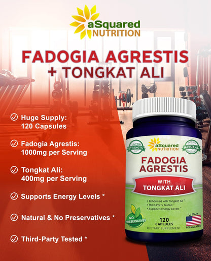 aSquared Nutrition Fadogia Agrestis 1000mg & Ali 400mg - 120 Capsules - Fadogia Agrestis Extract Supplement and Powder Complex Pills - dailyvitalstore