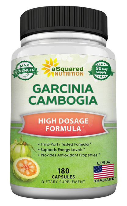 aSquared Nutrition Garcinia Cambogia 1600mg-180 Capsules-Natural Pure Extract Pills for Brain Health- Standardized Ultra HCA & Garcinia Cambogia Supplement - dailyvitalstore