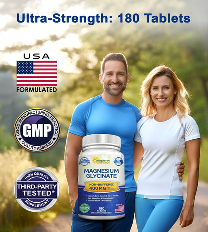 aSquared Nutrition Magnesium Glycinate 400mg - 180 Tablets - Max Strength Magnesium Bisglycinate Supplement -Maximum Bioavailability & Absorption-Non-GMO - dailyvitalstore