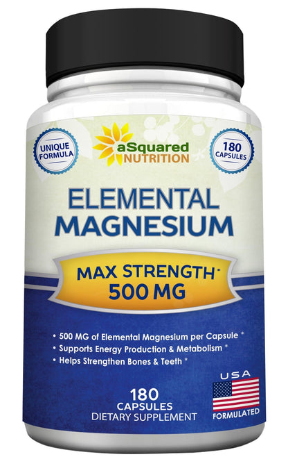 aSquared Nutrition Proprietary Magnesium 500mg – High Absorption Magnesium Citrate & Oxide – 180 Veggie Capsules, 180 Day Supply - dailyvitalstore