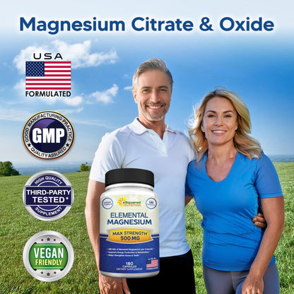 aSquared Nutrition Proprietary Magnesium 500mg – High Absorption Magnesium Citrate & Oxide – 180 Veggie Capsules, 180 Day Supply - dailyvitalstore